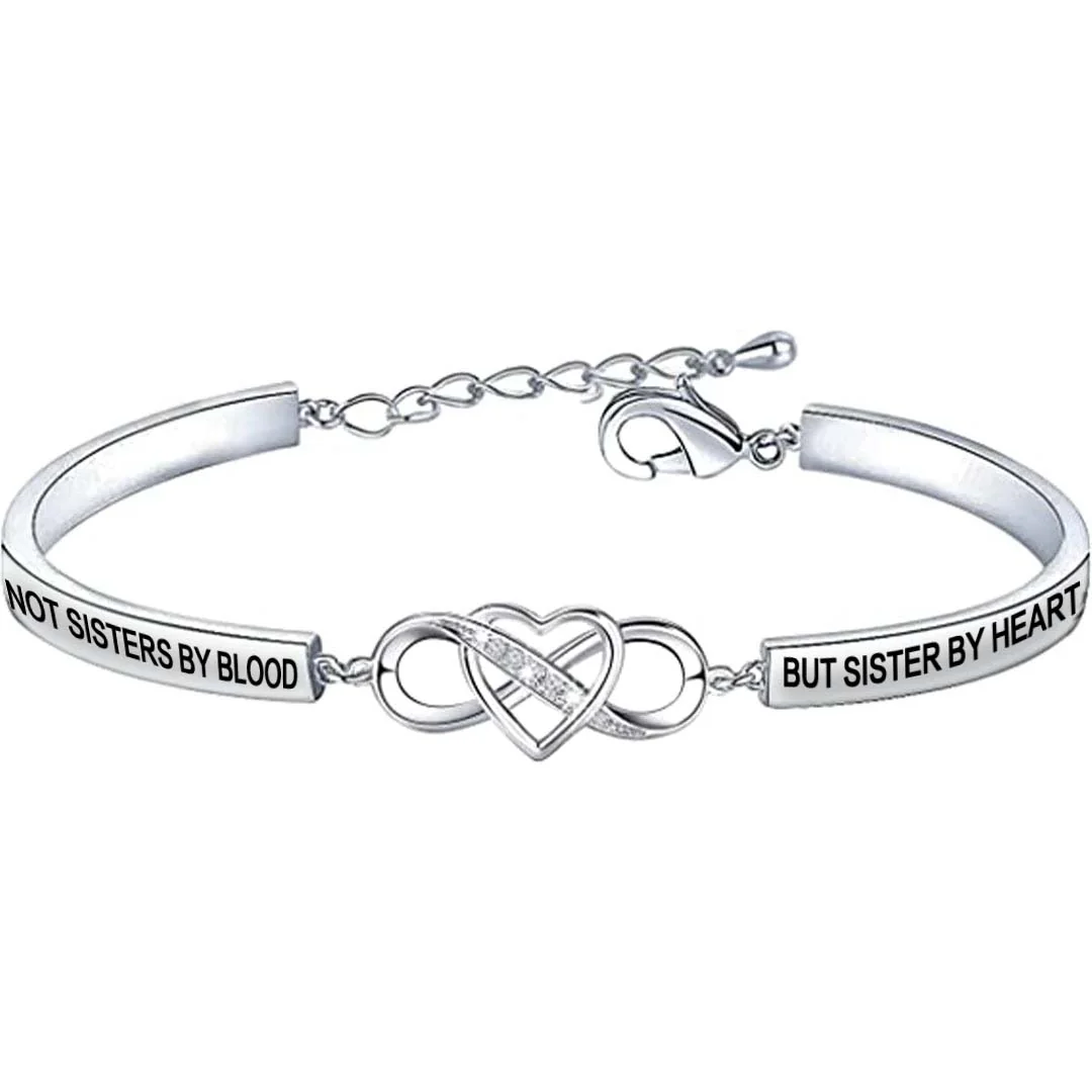 For Friend - Not Sisters By Blood But Sisters By Heart Double Heart Bracelet - Image 4
