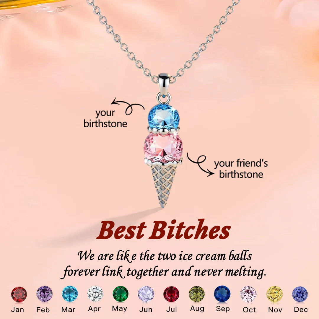 For Friend- Custom Sweet Ice Cream Birthstones Necklace - Image 2