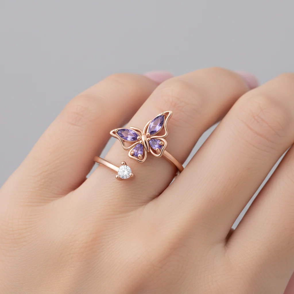 FOR MEMORIAL - THEY FLY WITH US CUSTOM BIRTHSTONE BUTTERFLY RING - Image 8