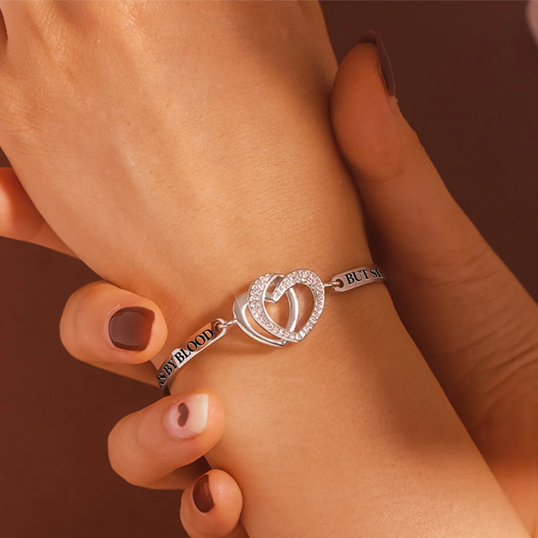 FOR FRIEND - NOT SISTERS BY BLOOD BUT SISTERS BY HEART DOUBLE HEART BRACELET - Image 2