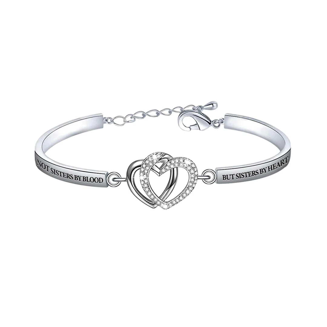 FOR FRIEND - NOT SISTERS BY BLOOD BUT SISTERS BY HEART DOUBLE HEART BRACELET - Image 4