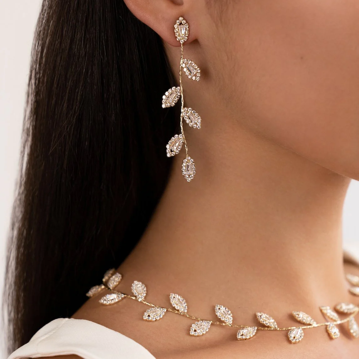 Gold Plated Crystal Vine Earrings - Image 2