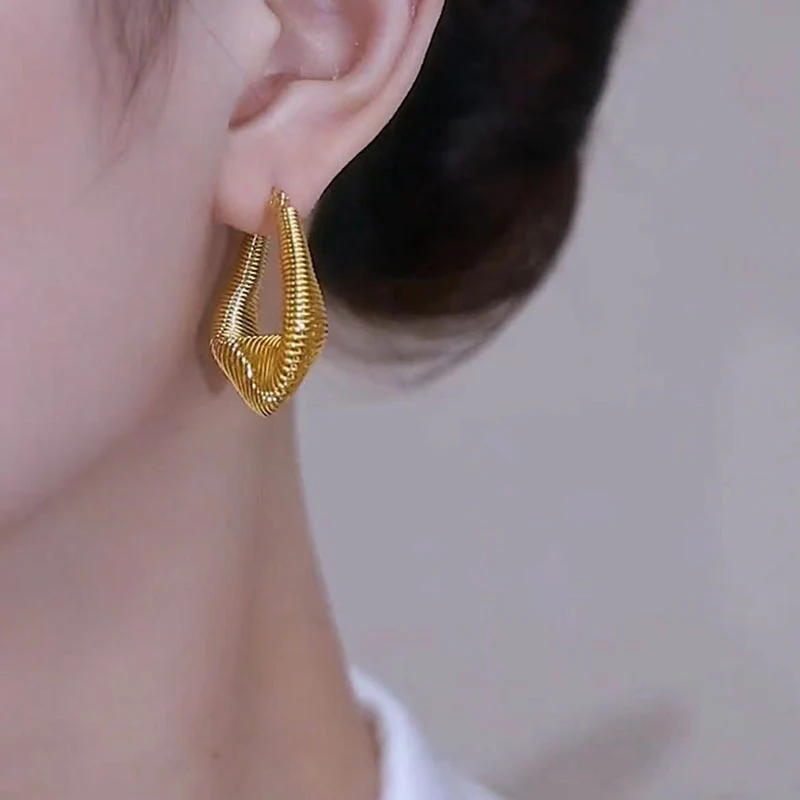 Golden French Style Wavy Earrings - Image 2