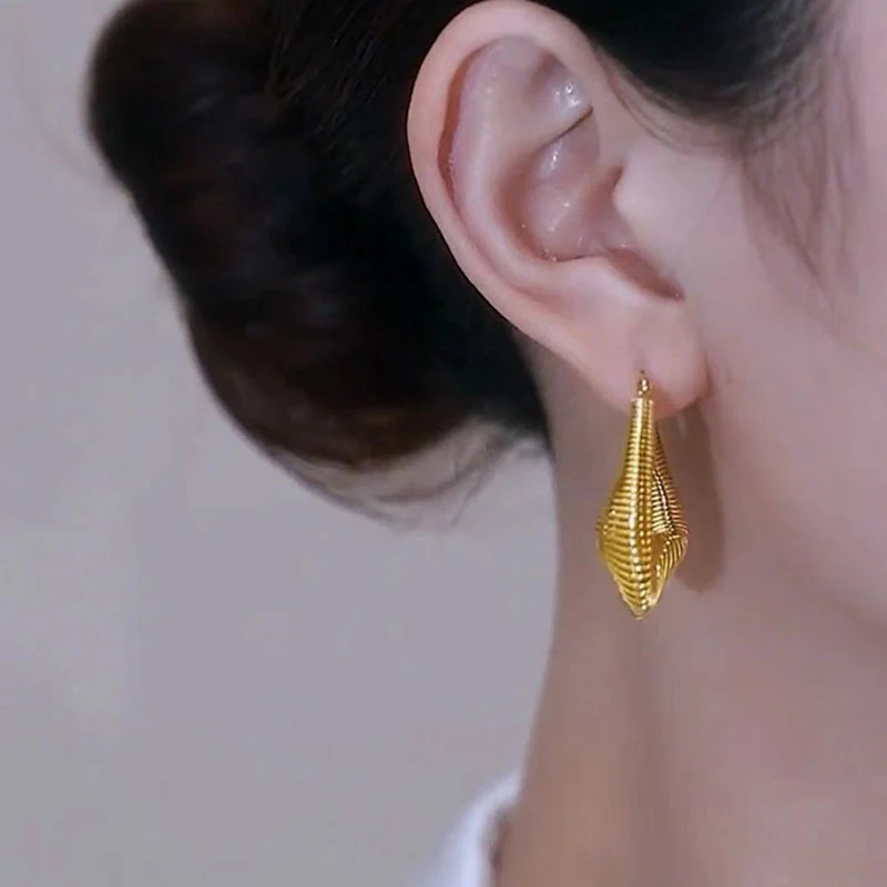 Golden French Style Wavy Earrings - Image 4