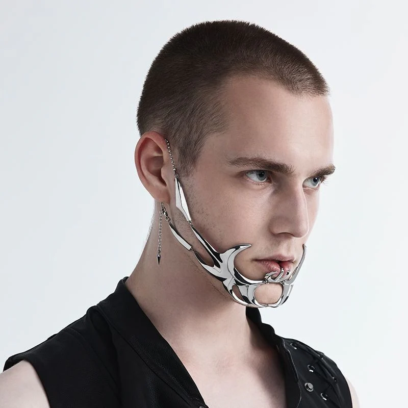 Gothic Metal Mechanical Fluid Face Earring Ornament - Image 2