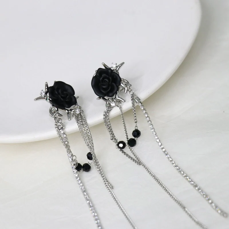 Gothic Rose Tassel Style Zircon Non Pierced Earrings - Image 2