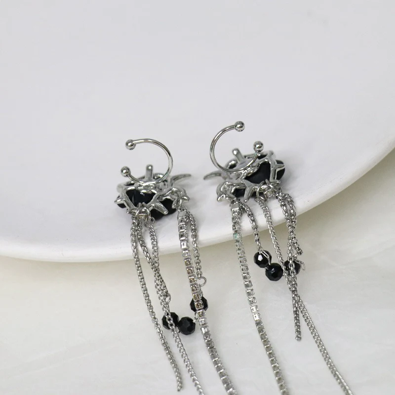 Gothic Rose Tassel Style Zircon Non Pierced Earrings - Image 3