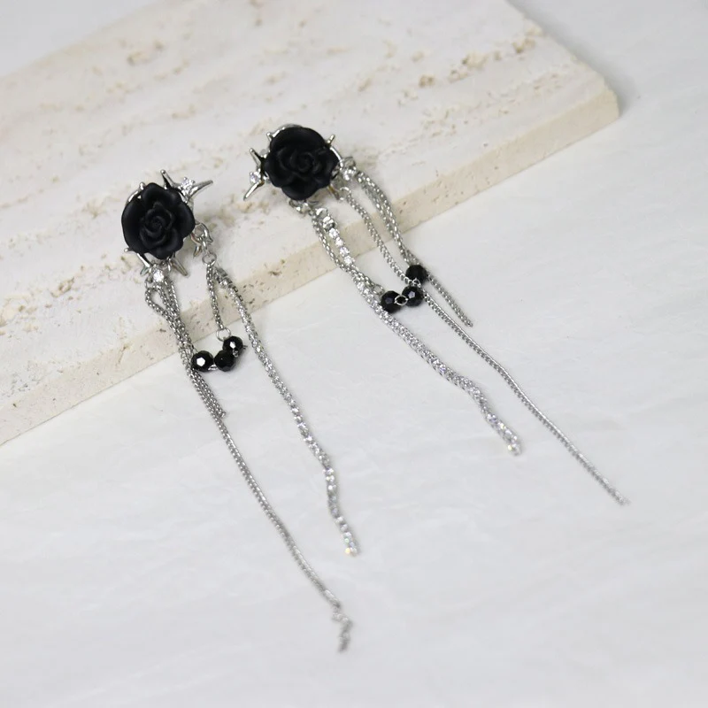 Gothic Rose Tassel Style Zircon Non Pierced Earrings - Image 5