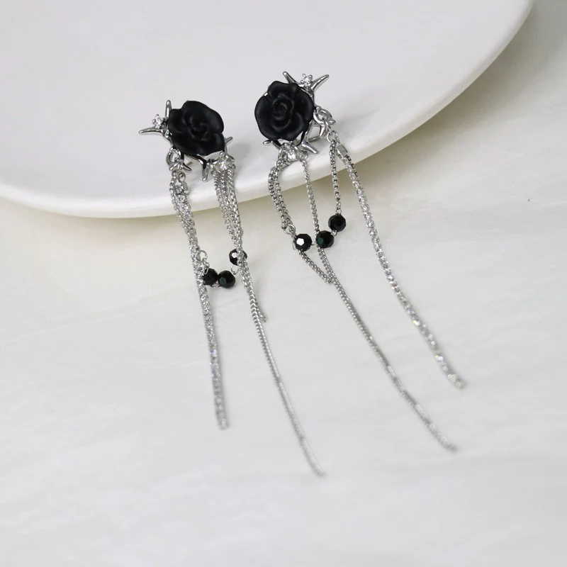 Gothic Rose Tassel Style Zircon Non Pierced Earrings - Image 7