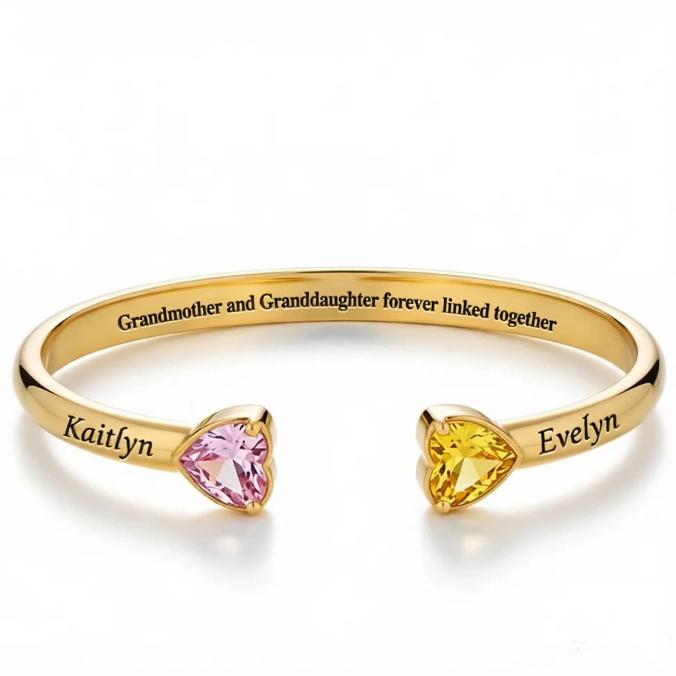 GRANDMOTHER AND GRANDDAUGHTER DOUBLE HEART CUSTOM BIRTHSTONE&NAME BRACELET - Image 7