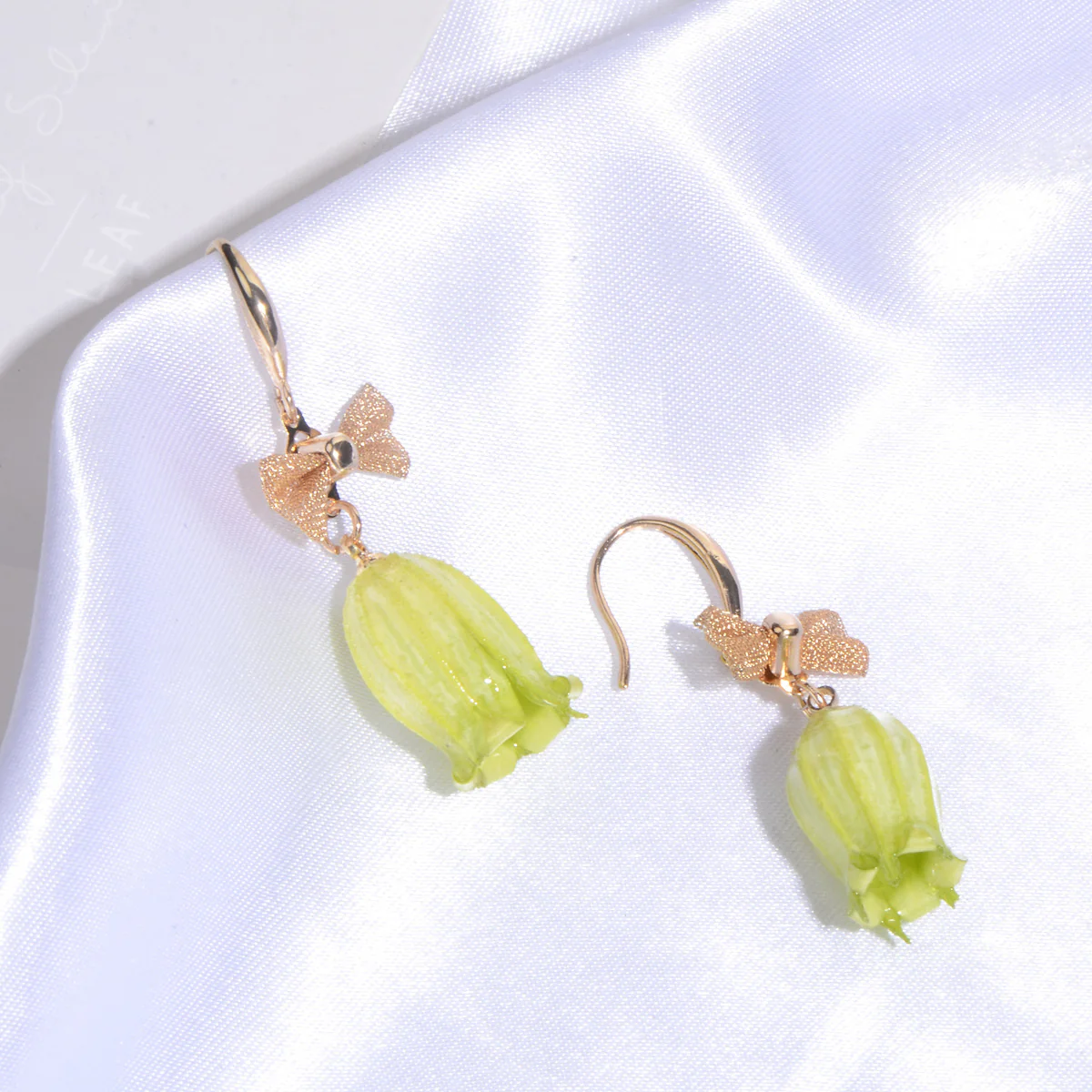 Green Lily of the Valley Flower Earrings - Image 3