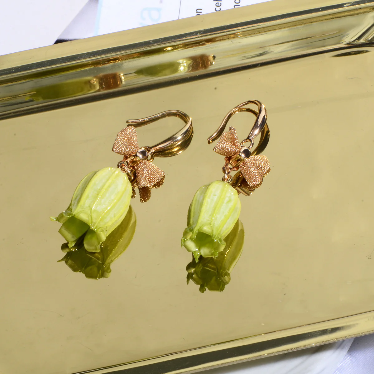 Green Lily of the Valley Flower Earrings - Image 6
