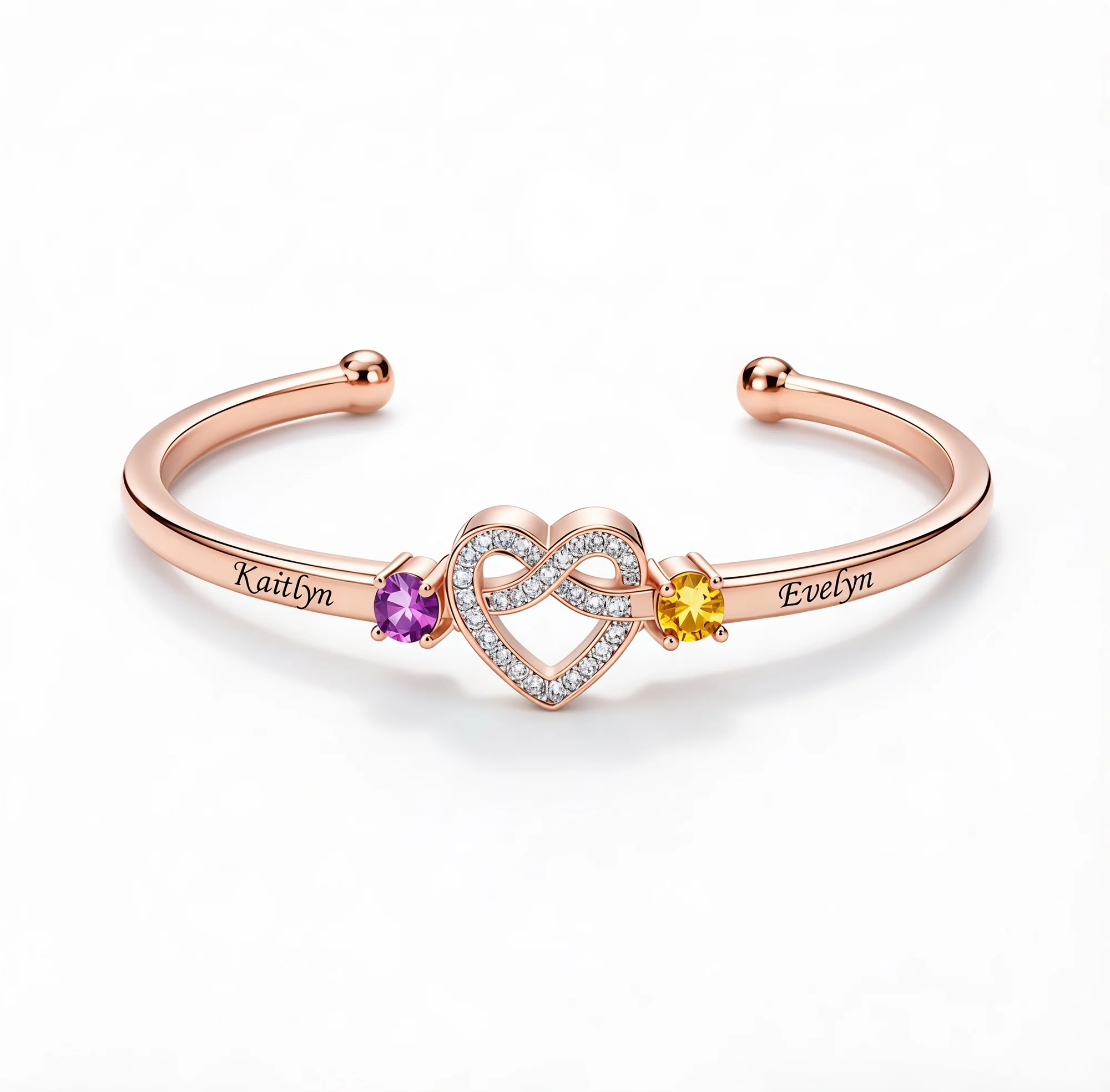 Mother And Daughter Heart Custom Birthstone&Name Bracelet - Image 4