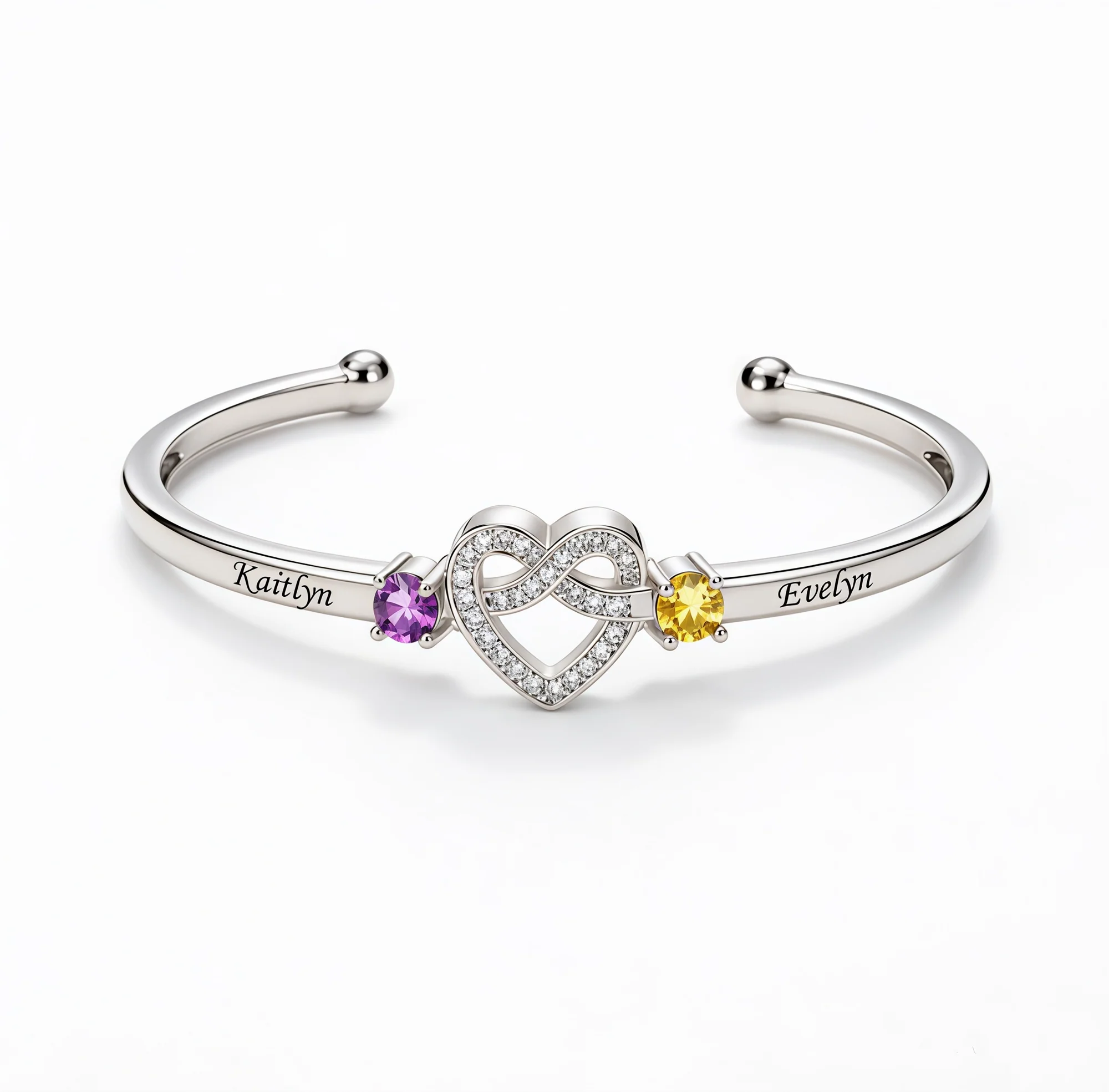 Mother And Daughter Heart Custom Birthstone&Name Bracelet - Image 7