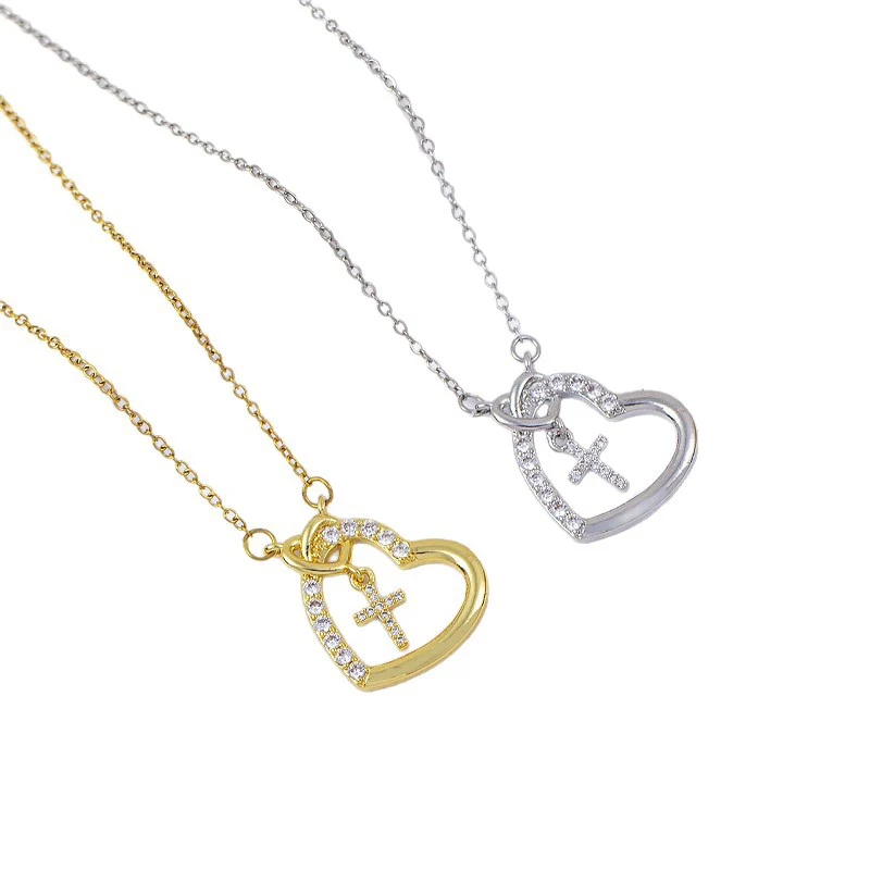For Love- We Will Meet Again Heart Cross Necklace - Image 3