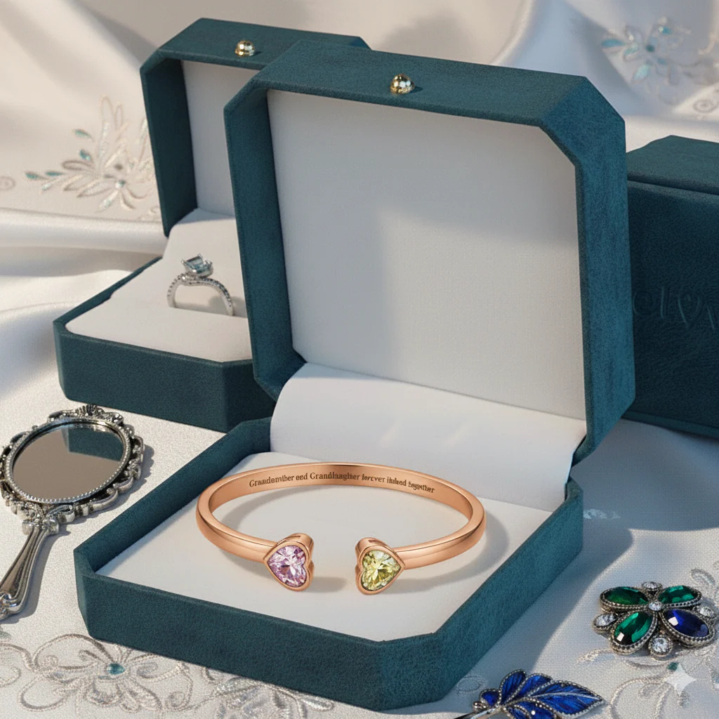 Grandmother&Granddaughter Double Heart Custom Birthstones Bracelet - Image 11