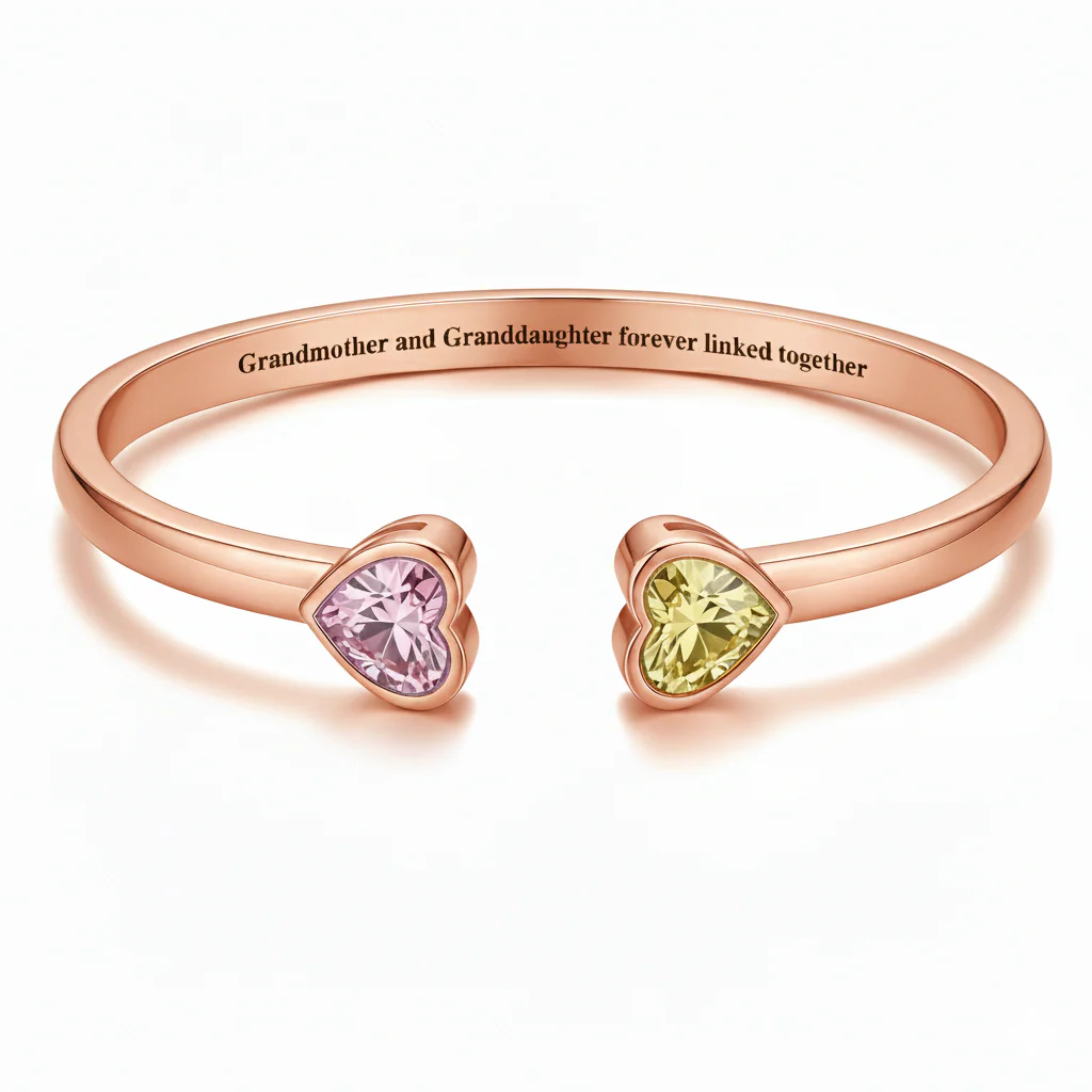 Grandmother&Granddaughter Double Heart Custom Birthstones Bracelet - Image 4