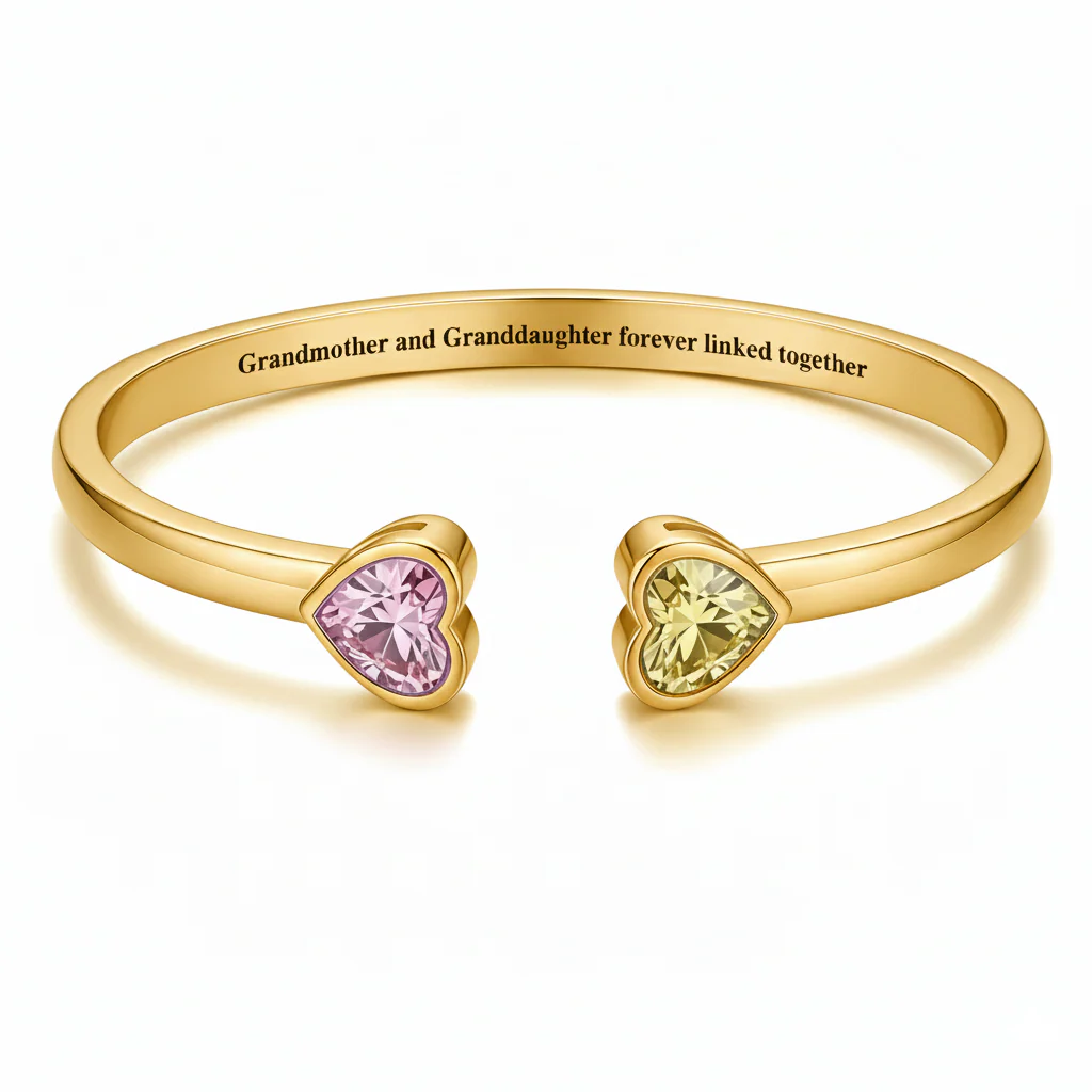 Grandmother&Granddaughter Double Heart Custom Birthstones Bracelet - Image 6