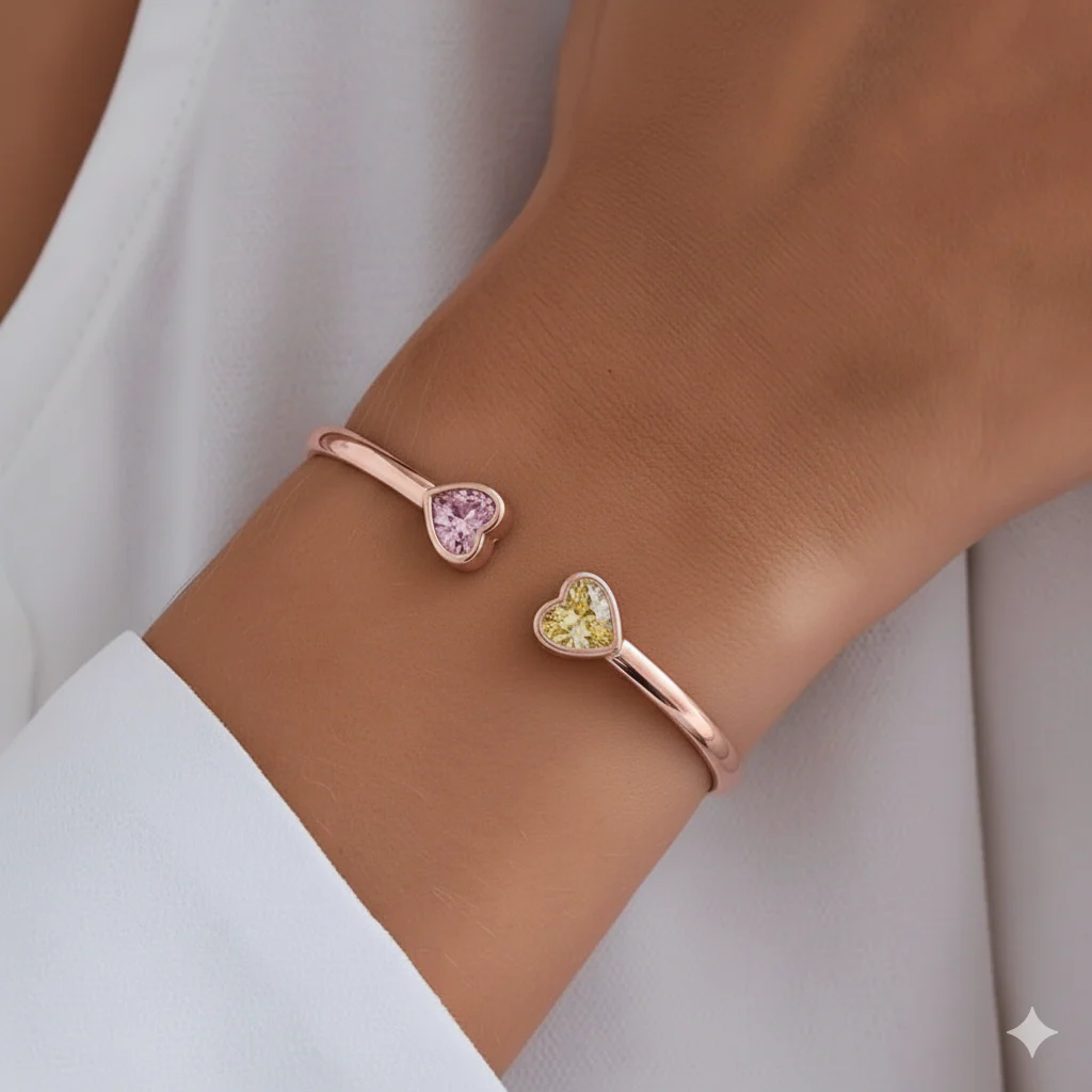 Grandmother&Granddaughter Double Heart Custom Birthstones Bracelet - Image 9