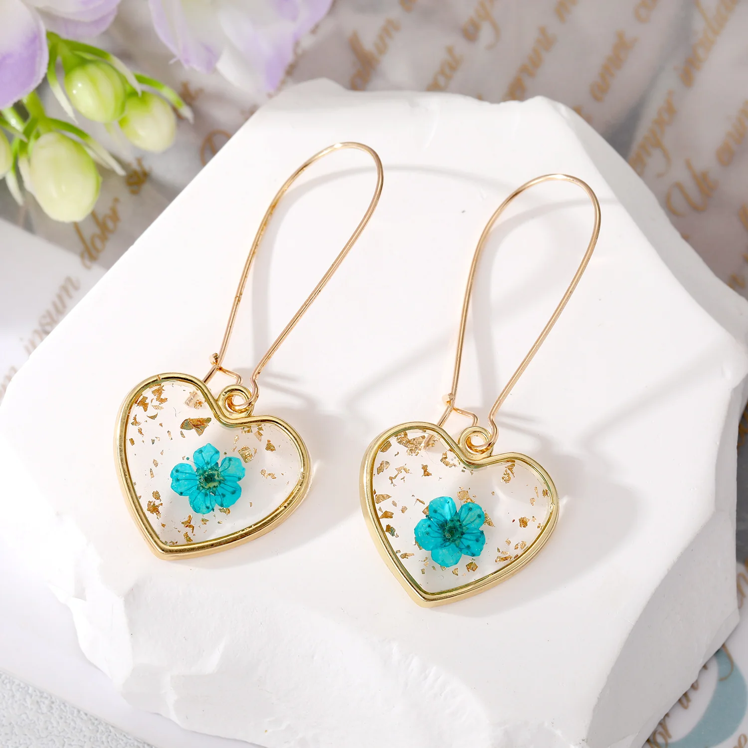 Heart Forget Me Not Flower Earrings - Image 3