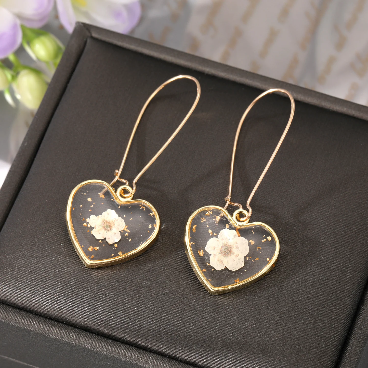 Heart Forget Me Not Flower Earrings - Image 5