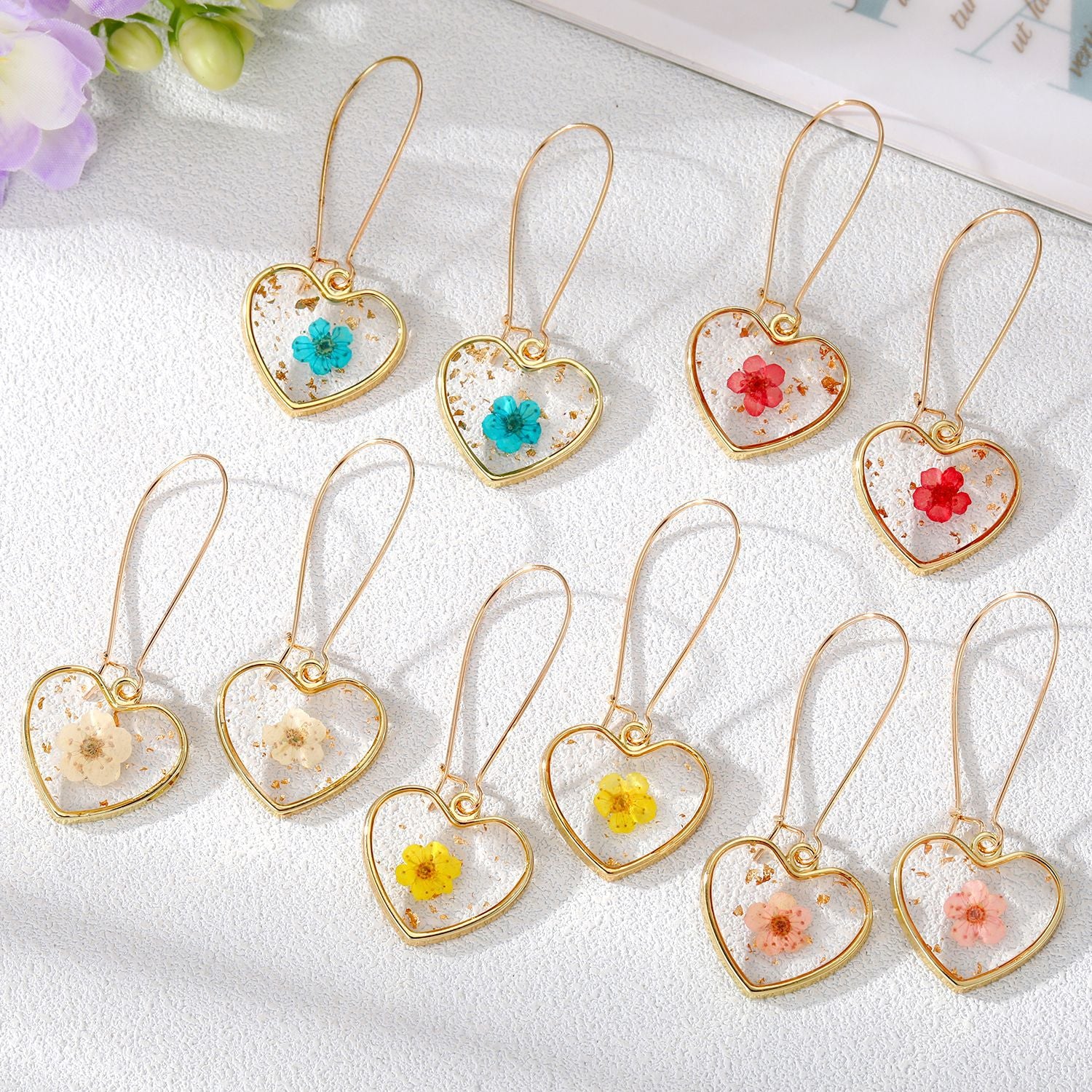 Heart Forget Me Not Flower Earrings - Image 7
