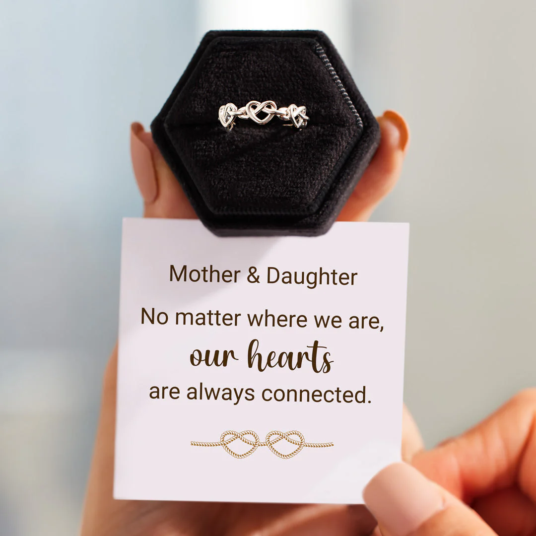 925 Sterling Silver Mother & Daughter Always Connected Infinity Heart Knot Ring - Image 3