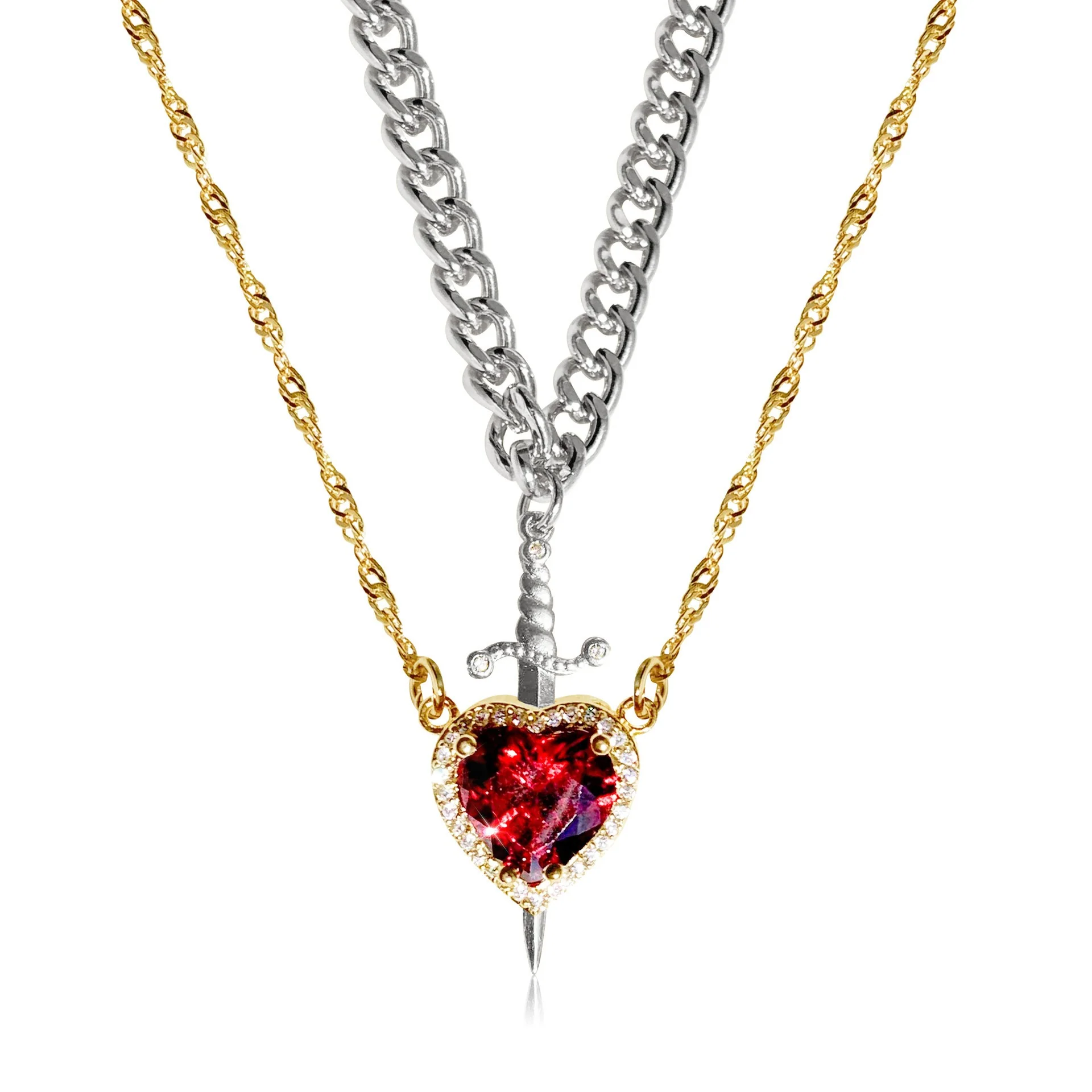 Heart and Sword Pendant Necklace - Couple Necklaces - Image 10