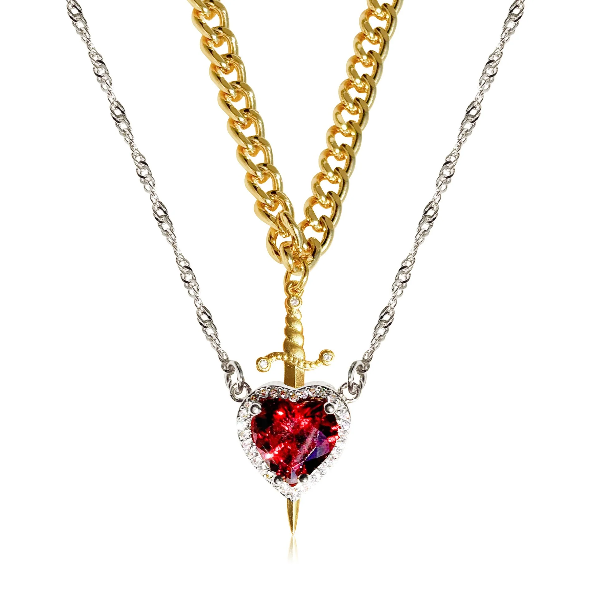 Heart and Sword Pendant Necklace - Couple Necklaces - Image 11