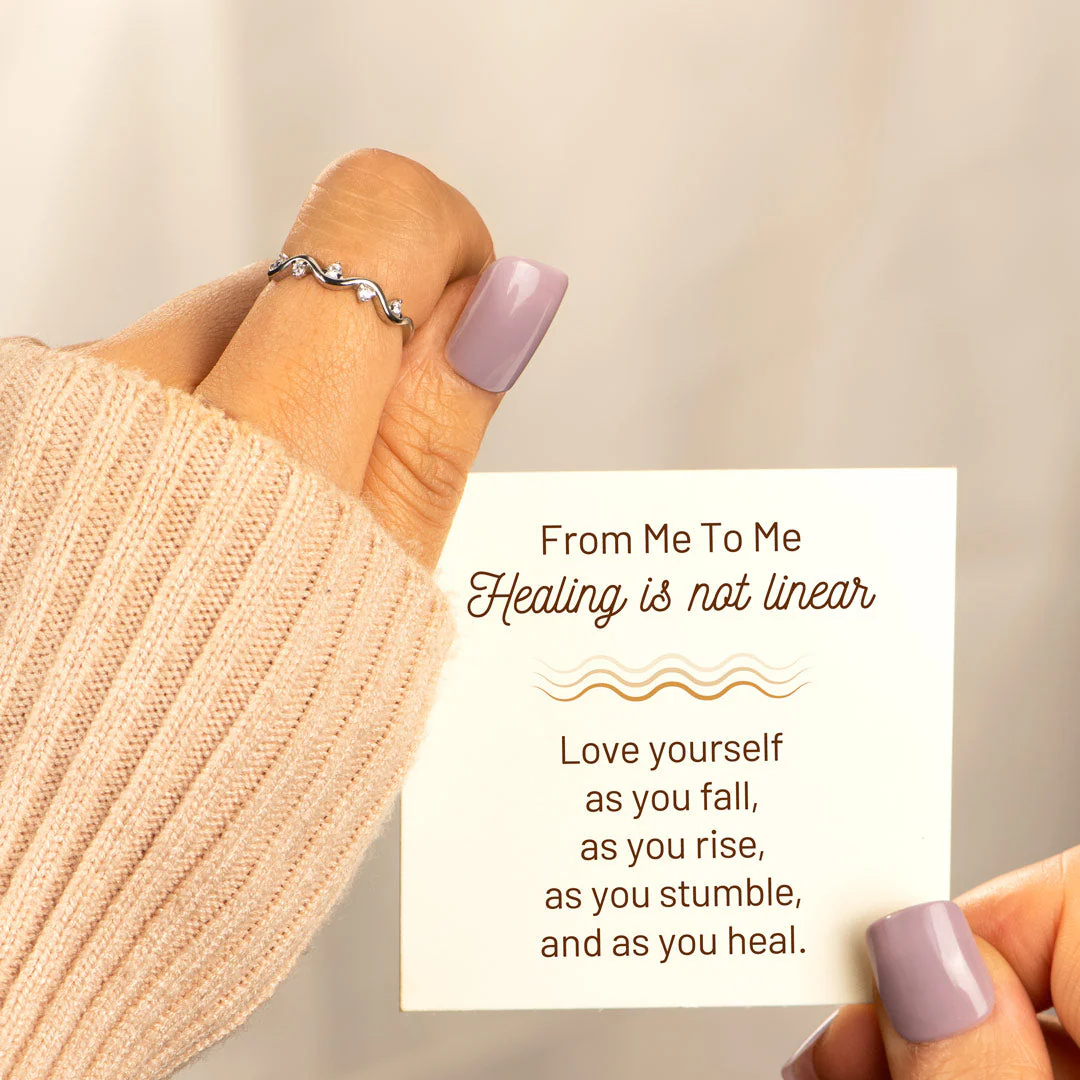 925 Sterling Silver Healing Is Not Linear Self Love Highs And Lows Wave Ring - Image 3