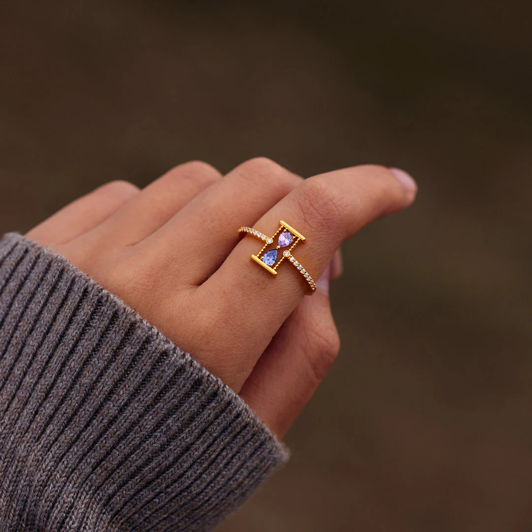 Love Remains Hourglass Double Birthstone Ring - Image 4