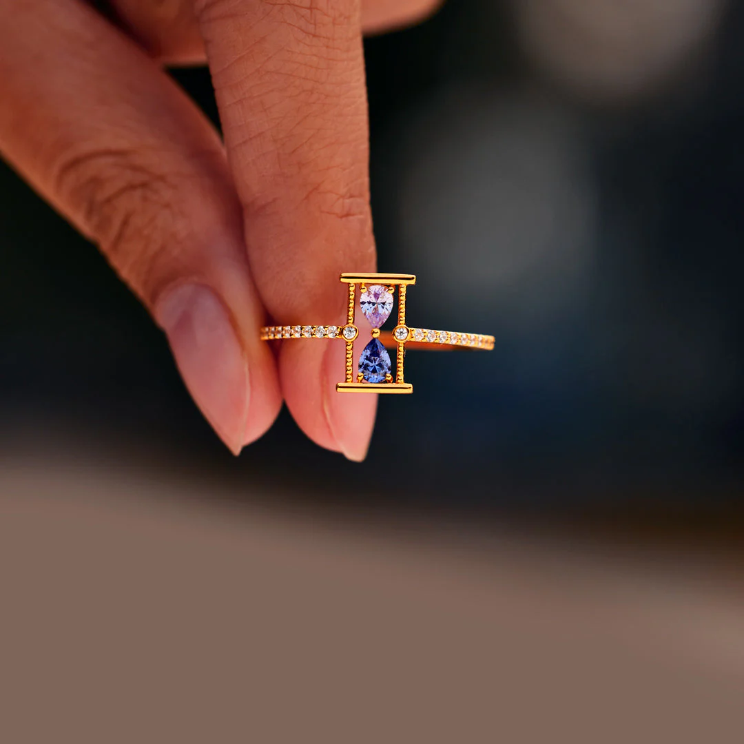 Love Remains Hourglass Double Birthstone Ring - Image 5