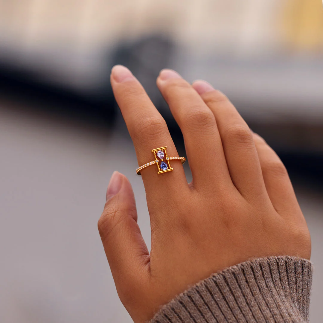 Love Remains Hourglass Double Birthstone Ring - Image 6