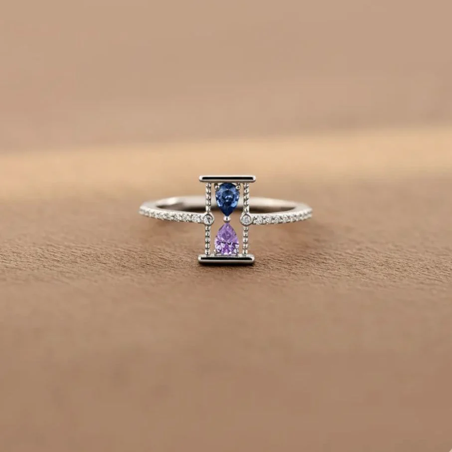 Love Remains Hourglass Double Birthstone Ring - Image 8