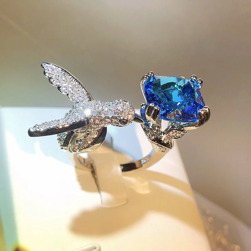 Hummingbird Zircon Adjustable Open Ring - Image 3