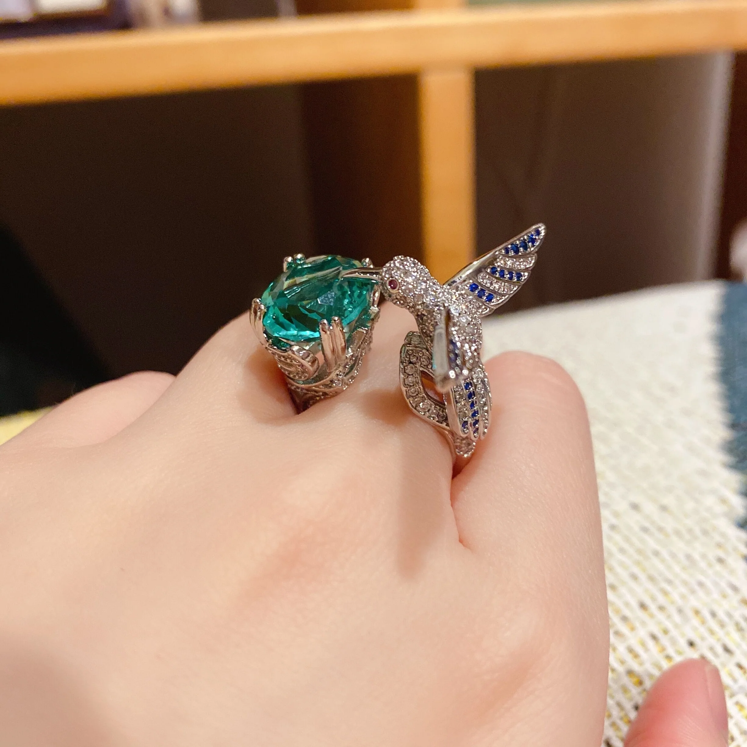 Hummingbird Zircon Adjustable Open Ring - Image 8