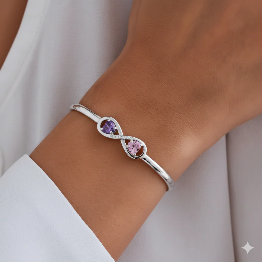 To My Granddaughter- Keep Me In Your Heart Infinity Custom Birthstones Bracelet - Image 2