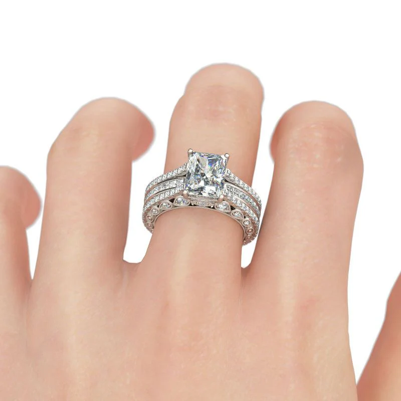 5 Carat Sparkling Moissanite Interchangeable Radiant Cut Ring Set - Image 3