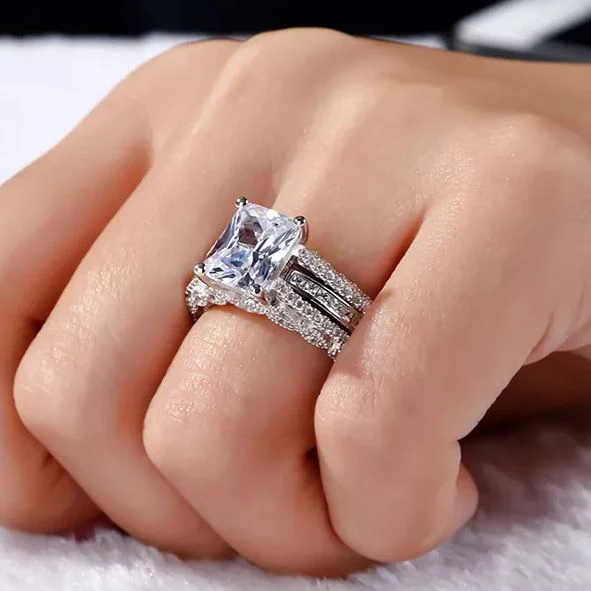 5 Carat Sparkling Moissanite Interchangeable Radiant Cut Ring Set - Image 5