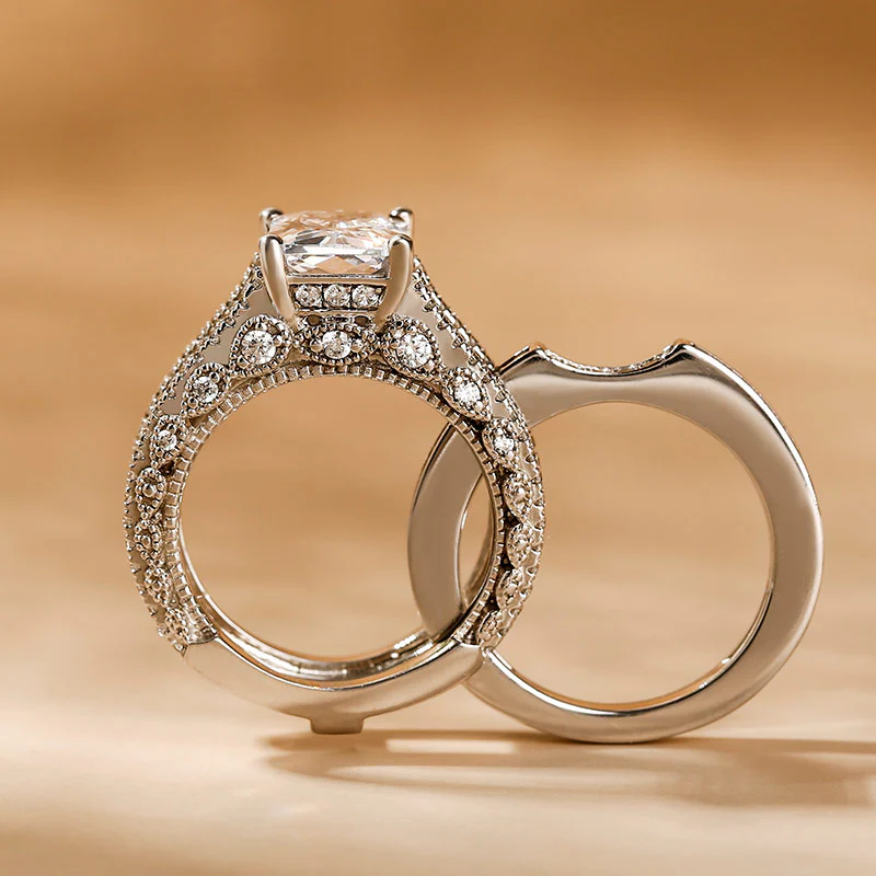 5 Carat Sparkling Moissanite Interchangeable Radiant Cut Ring Set - Image 8