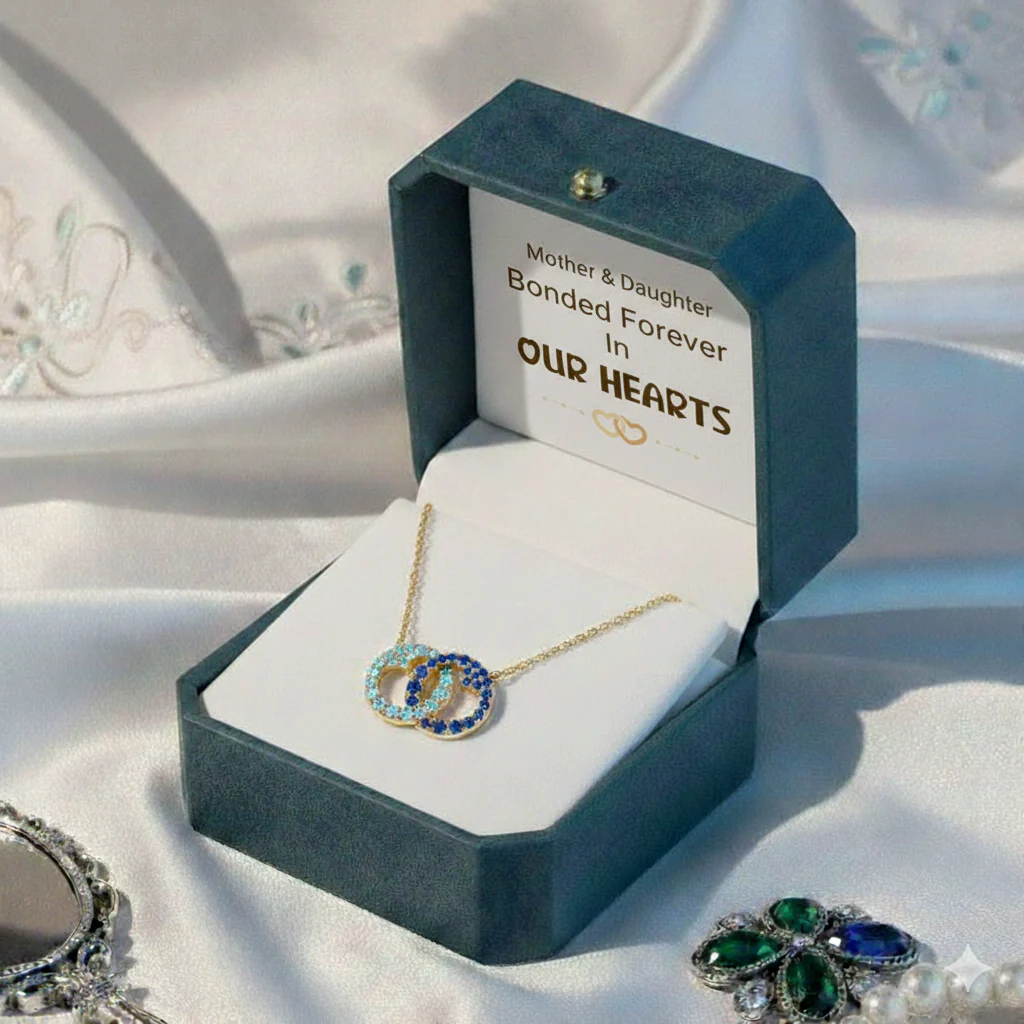 Mother & Daughter Linking Hearts Circle Birthstone Necklace - Image 8