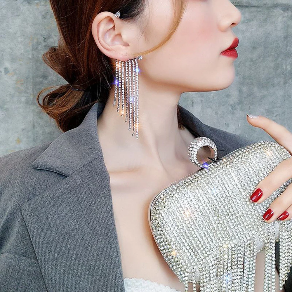 Sparkling Crystal Tassel Earring - Image 2