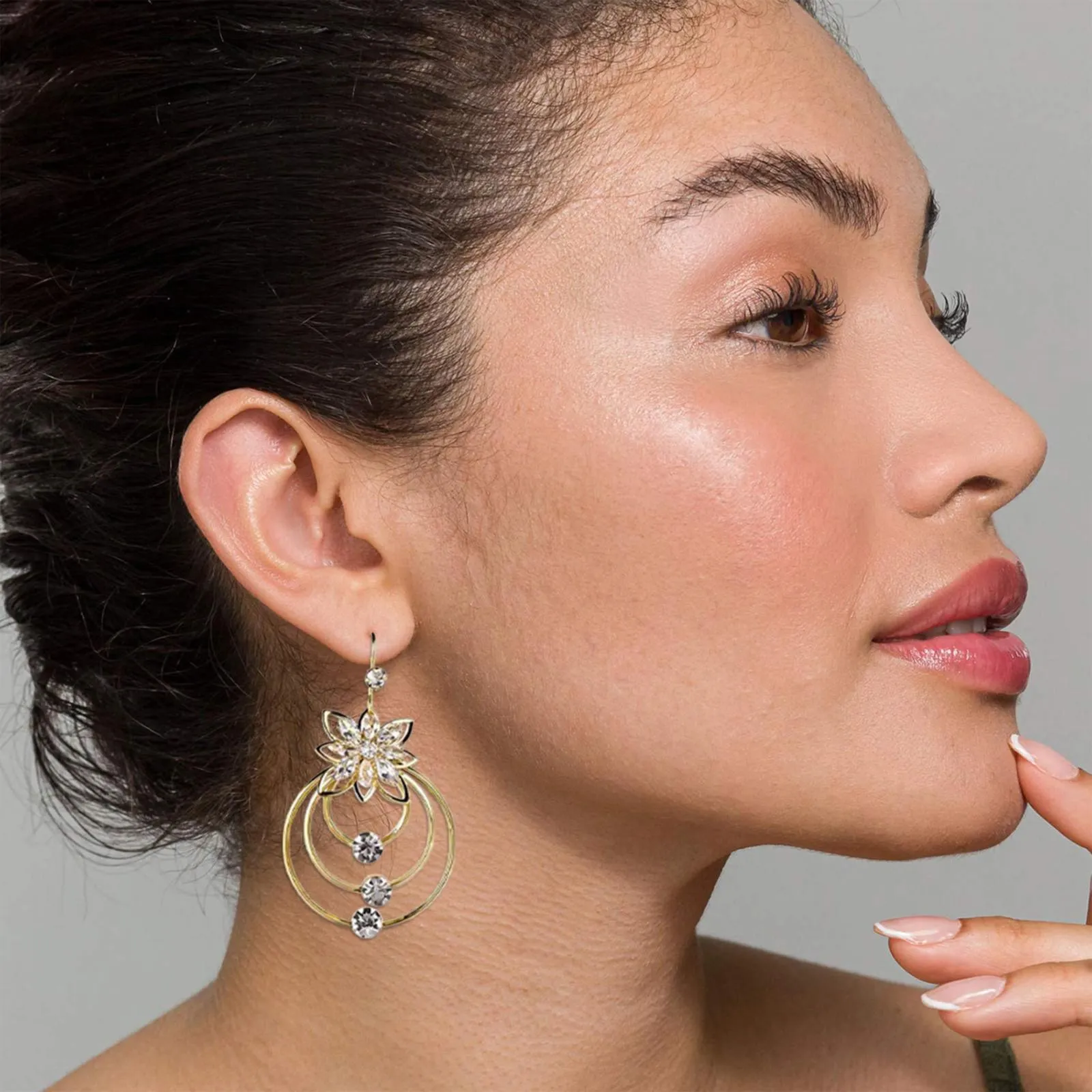 ITALIAN STYLE CRYSTAL LOTUS HOOP EARRINGS - Image 2