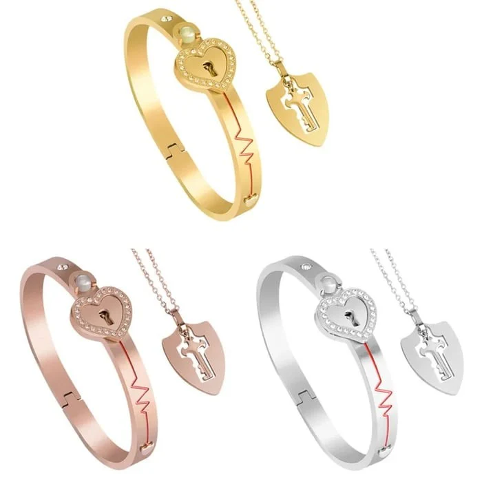 Love Lock Bracelet and Key Necklace Set - Image 4
