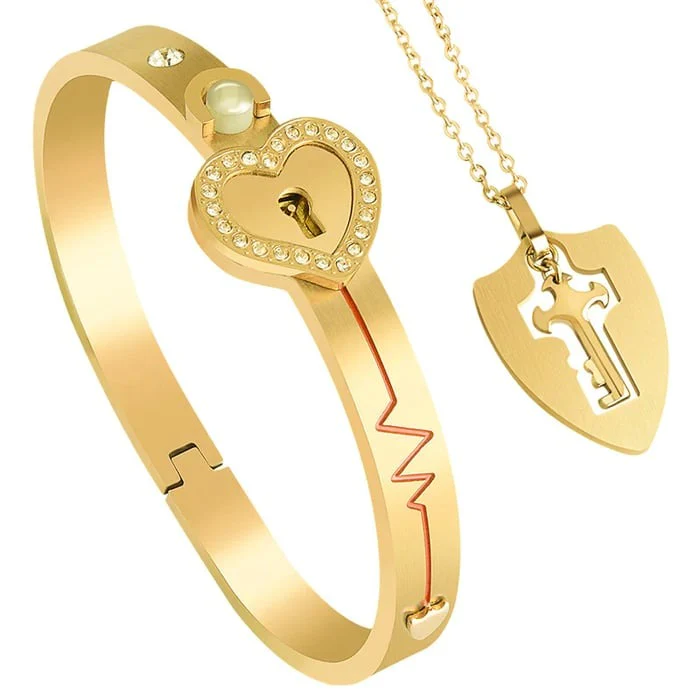 Love Lock Bracelet and Key Necklace Set - Image 5