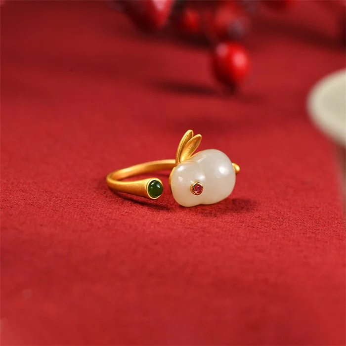 925 Sterling Silver Hetian Jade Lucky Rabbit Jewelry Set - Image 10