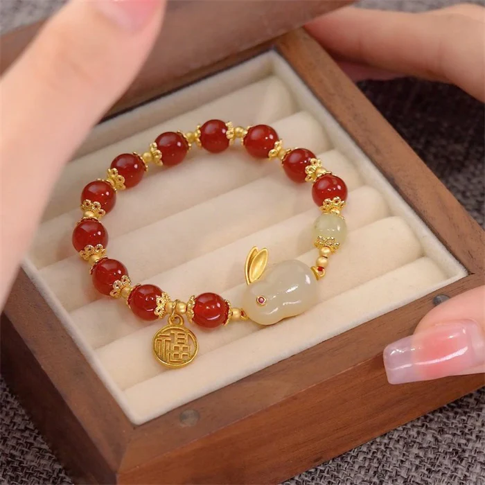925 Sterling Silver Hetian Jade Lucky Rabbit Jewelry Set - Image 14
