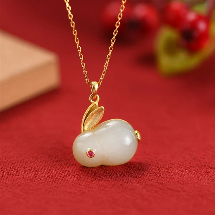 925 Sterling Silver Hetian Jade Lucky Rabbit Jewelry Set - Image 8