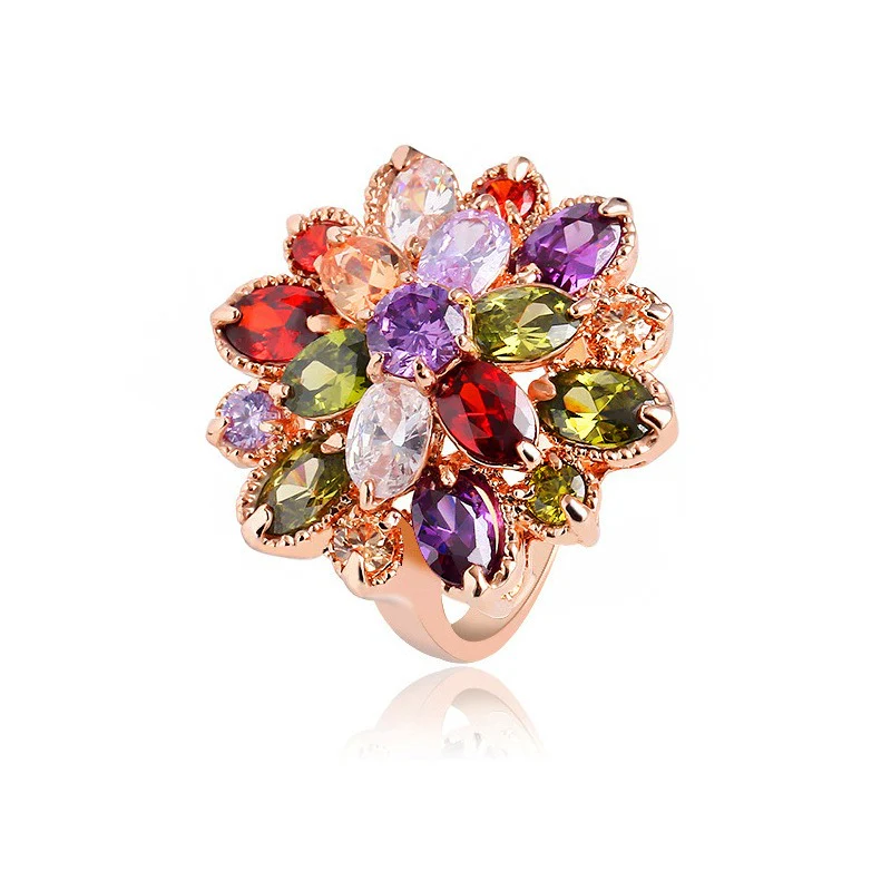 Luxurious Colorful Floral Rose Gold Ring - Image 2