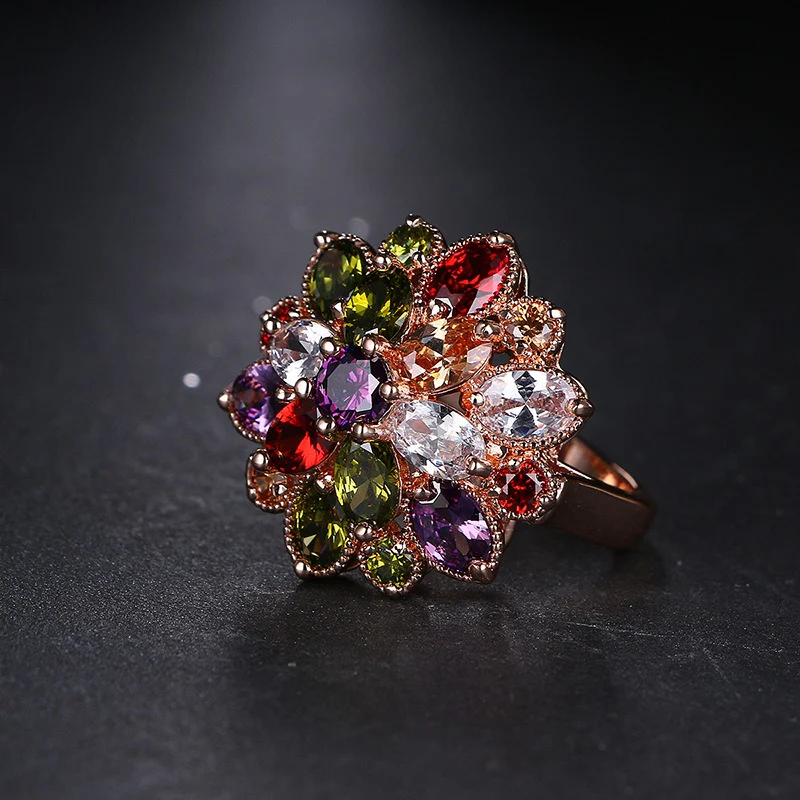 Luxurious Colorful Floral Rose Gold Ring - Image 3